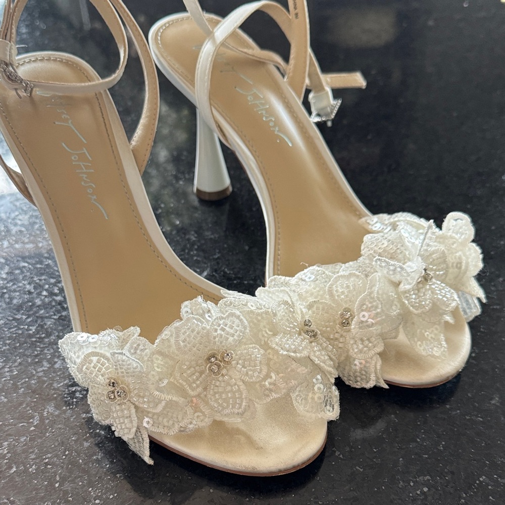 Betsey Johnson Cream Floral Embellished Heels